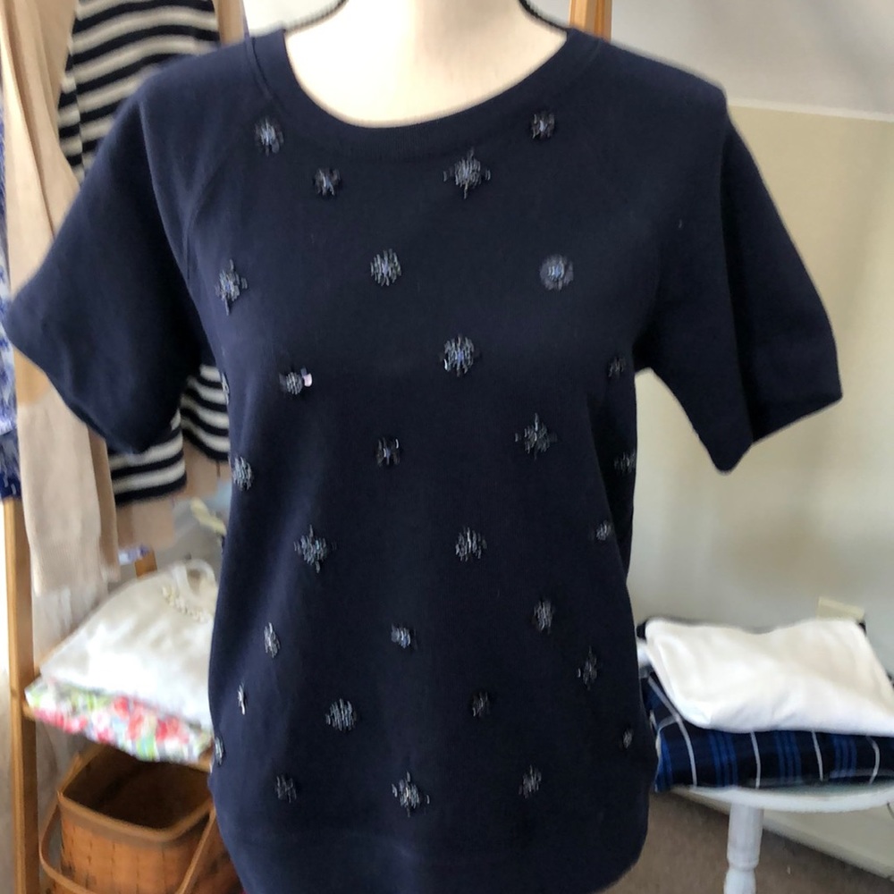 Short sleeve embellished sweatshirt